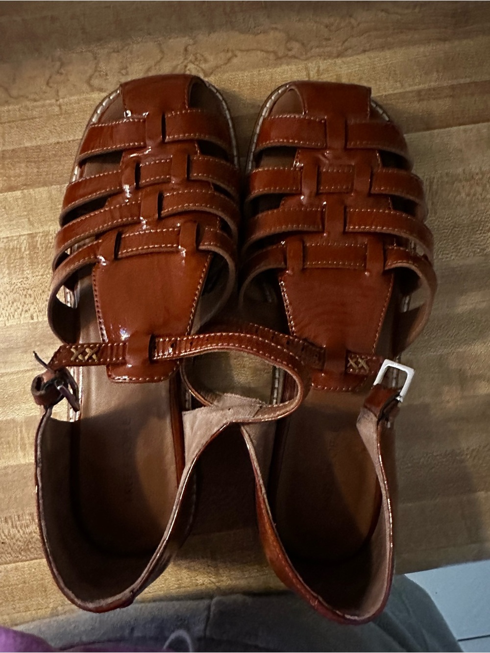 Free People Woven Leather Sandals in Cognac